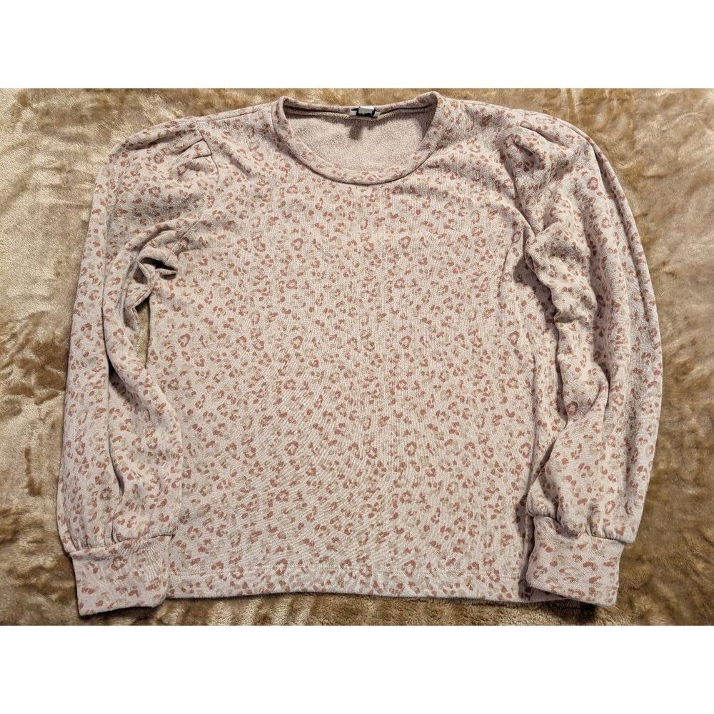 Women's J. Crew Leopard Print Puff Sleeve Cloudspun Sweatshirt, XS, Neutral Beig